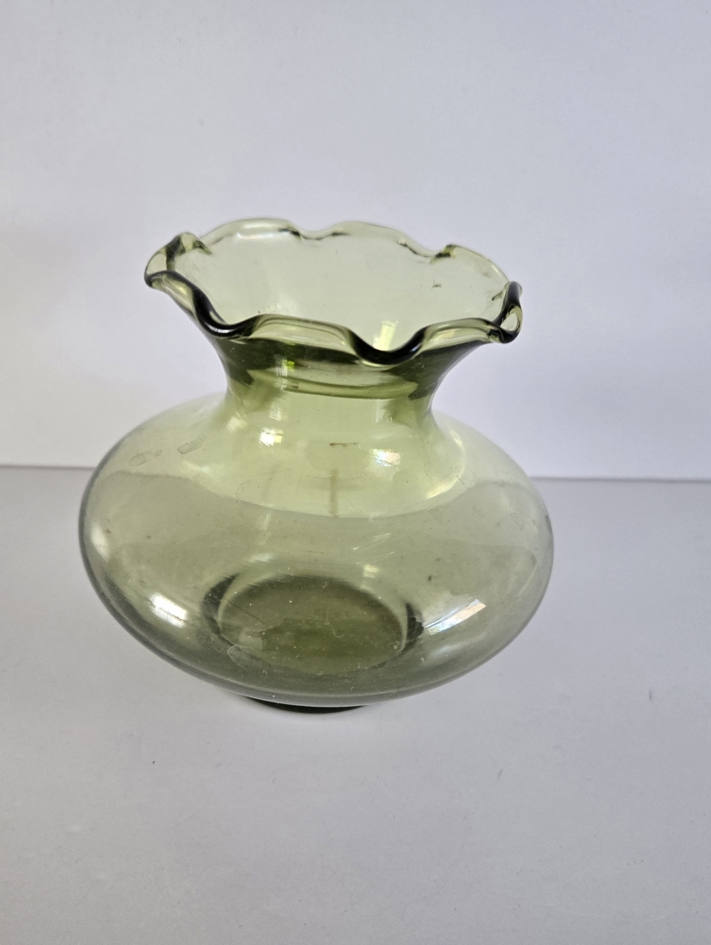 Glass Green Ruffle Vase Vintage